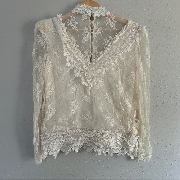 Vintage Michael Marcella Elegant Lace Cream Top High Neck Formal Small - Picture 4 of 6